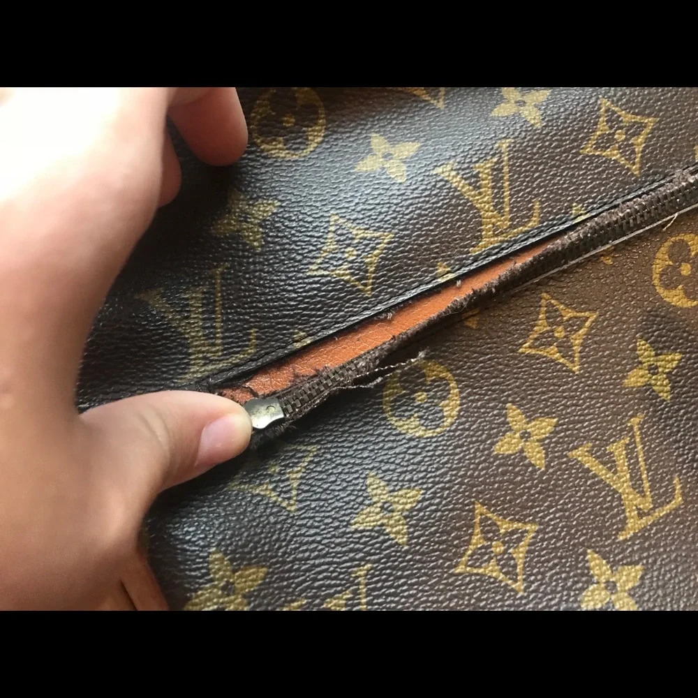 Louis Vuitton Brown Monogram Clutch with Tan Strap